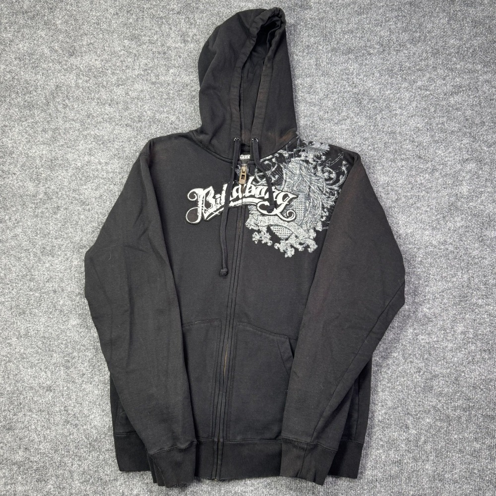 Billabong Hoodie Mens L Black Full Zip Graphic Y2K Streetwear Retro